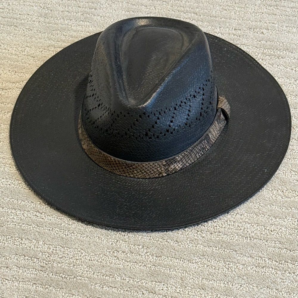 Black Wide-Brim Cowboy Hat with Brown Band